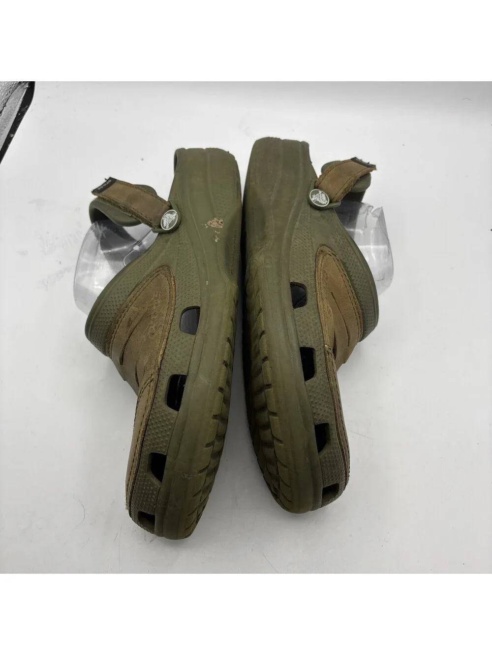 Mens Crocs Yukon Leather Clogs Khaki Coffee Brown Adjustable Shoes Size 10